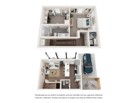 Floor plan for 1 bed, 1.5 baths, 884 sqft